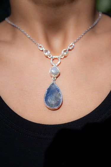 Tanzanite, Pearl, Morganite and Clear Quartz Necklace